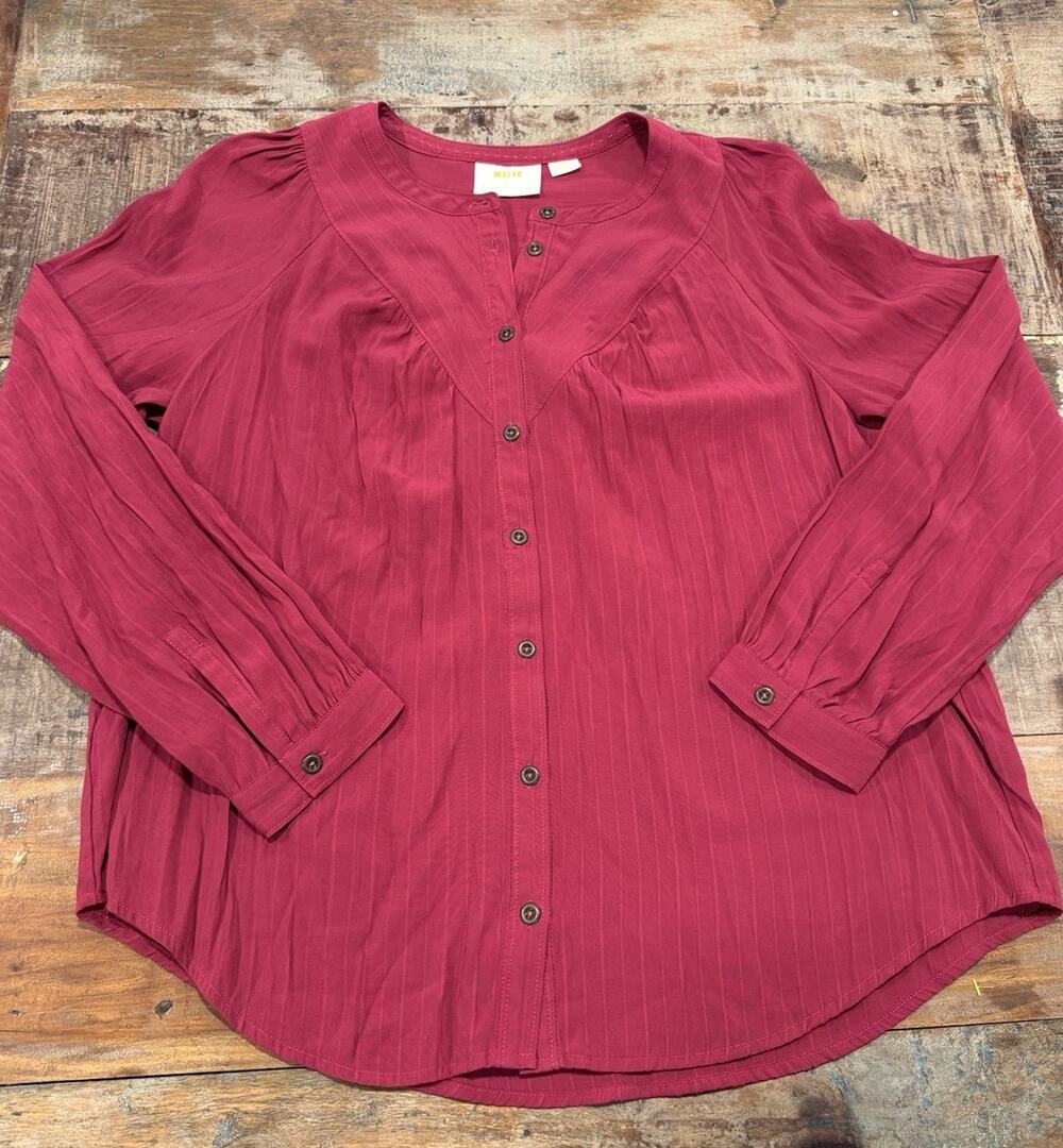 Maeve Anthropologie Blouse Women’s M Maroon Long Sleeve Button Front Boho Top